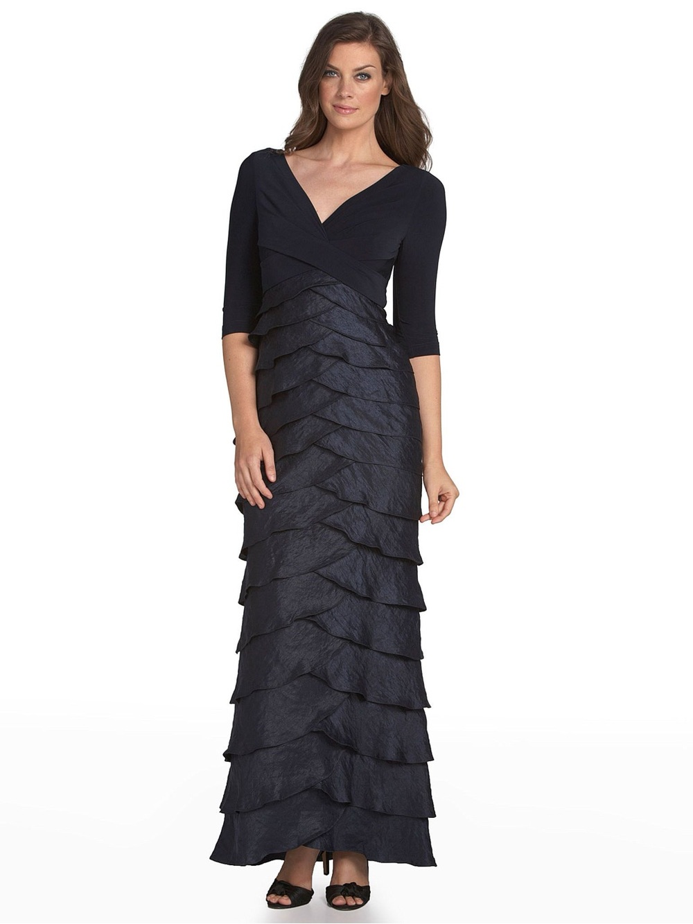 Elegant, Floor-length Adrianna Papell Knit Top and Tiered Ruffle Gown. Worn once